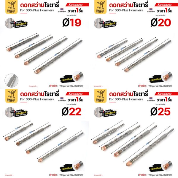 ดอกสว่านโรตารี่ Keenness SDS-Plus ดอกใหญ่ Ø19 20 22 25 มม.