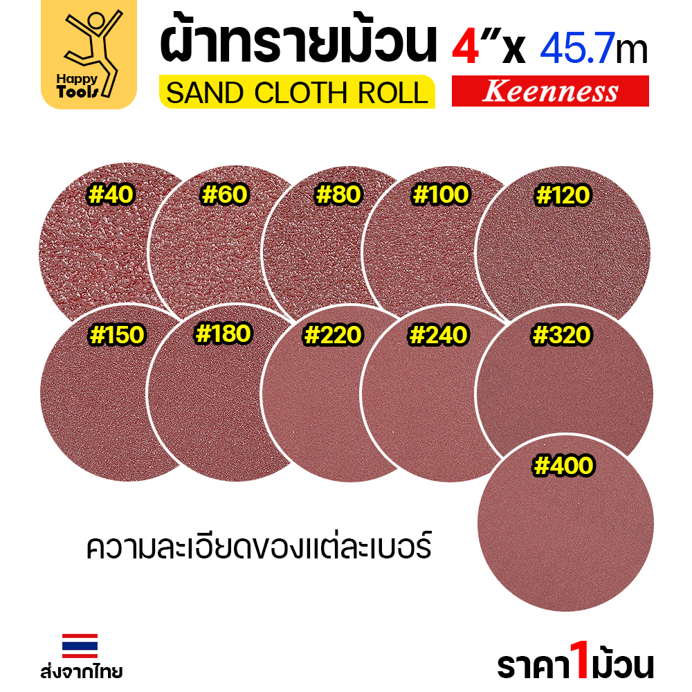 Keenness B307 ผ้าทรายม้วน เบอร์ 180 4 นิ้ว x 45.7 เมตร กระดาษทรายม้วนหลังผ้า ขัดไม้ ขัดเหล็ก ลอกสนิม (ราคาต่อ 1 ม้วน) - Image 3