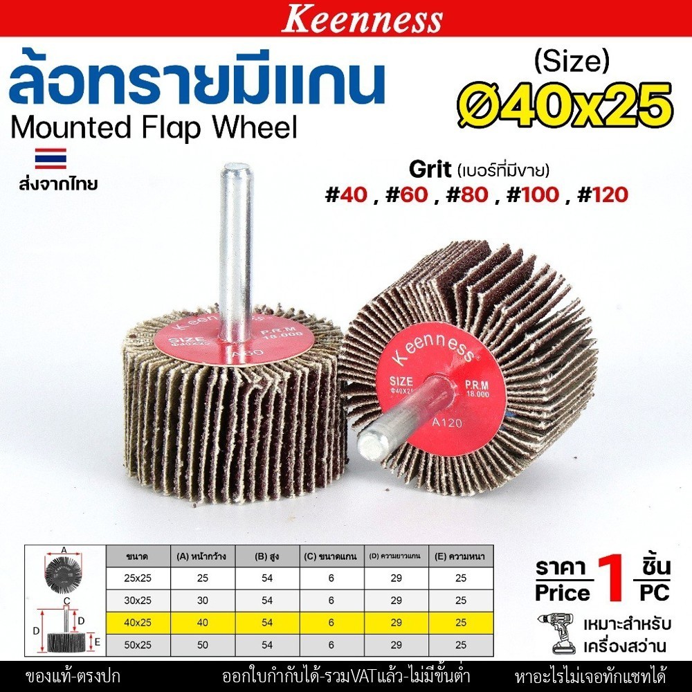 Keenness ล้อทราย 40x25 มีแกน 6 มิล กระดาษทรายมีแกน ลูกขัดกระดาษทราย กระดาษทราย ล้อทราย ลูกขัดล้อทราย (ราคา1ชิ้น) เบอร์ 120 - Image 4
