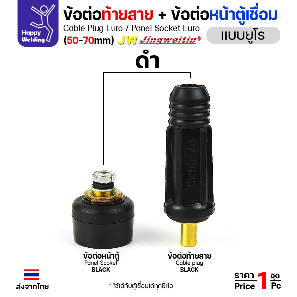 JW ข้อต่อสายเชื่อมแบบยูโร 50-70 sq.mm (400A) สีดำ หน้าตู้ ราคาต่อ 1 ตัว