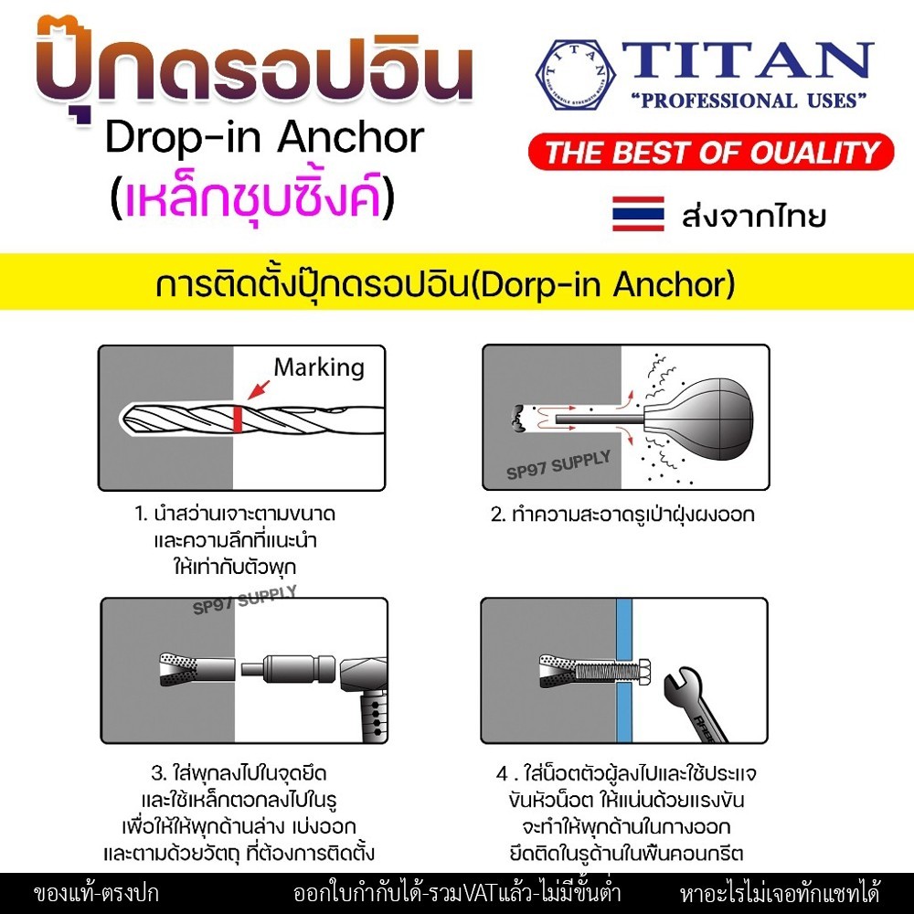 Rocket พุกดรอปอิน (พุกระเบิด) เหล็กชุบซิงค์ 1/4 นิ้ว กล่อง 100 ตัว - Image 4