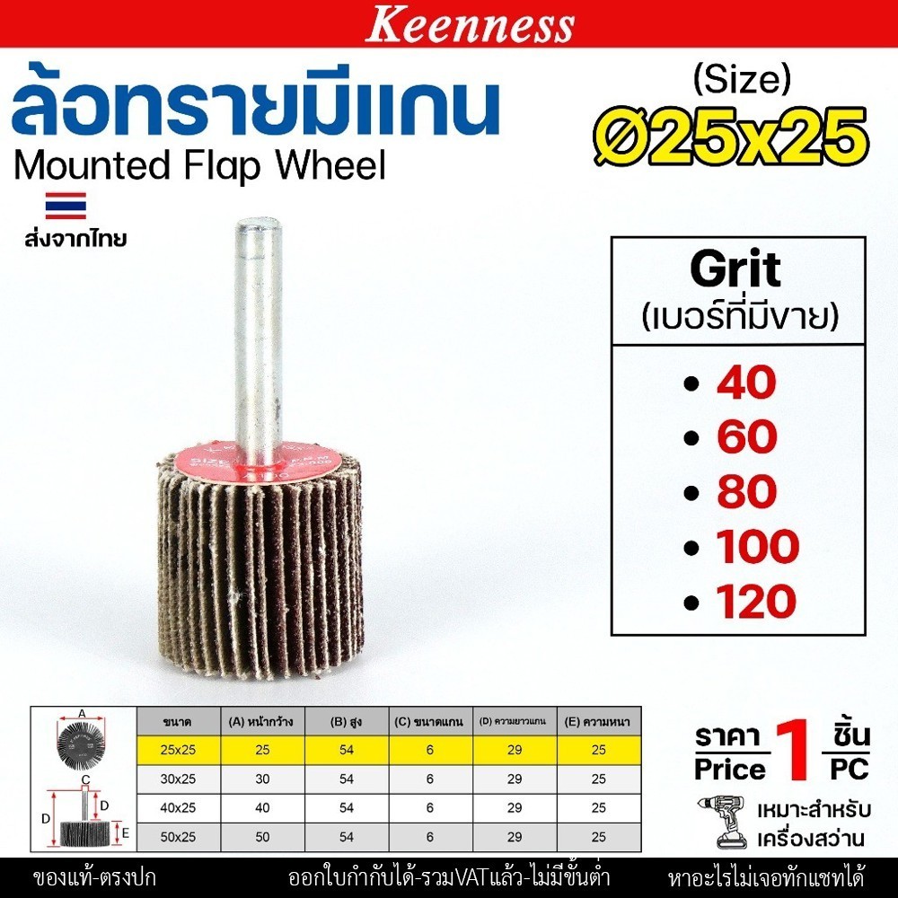 Keenness ล้อทราย 25x25 มีแกน 6 มิล กระดาษทรายมีแกน ลูกขัดกระดาษทราย กระดาษทราย ล้อทราย ลูกขัดล้อทราย (ราคา1ชิ้น) 25x25 #120 - Image 3