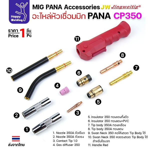 JW คอห่าน Swan Neck คอตรง MIG PANA CP350 (CP35061Z) อะไหล่ด้ามเชื่อมมิก ราคาต่อ 1 ชิ้น